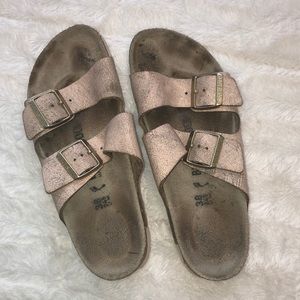 Birkenstock Sandals in Metallic Rose Gold